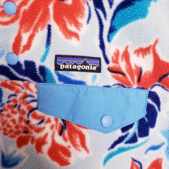 PATAGONIA SYNCHILLA Women's M Blue Floral Hawaiian Manoa Fleece 1/4 Snap Jacket - Picture 2 of 11